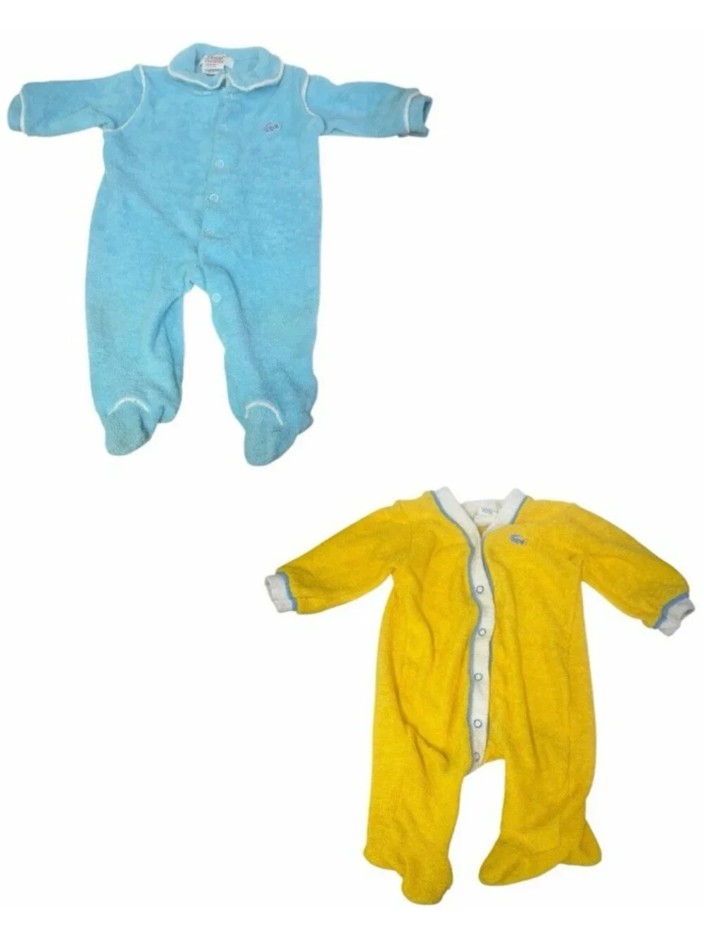 (2) Vintage Lacoste Yellow Blue Terry Cloth Baby Sleeper Pajamas Large 19-27 LBS
